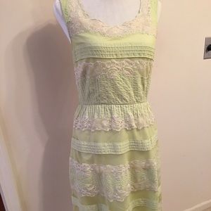 Midi length lime dress with lace trimming